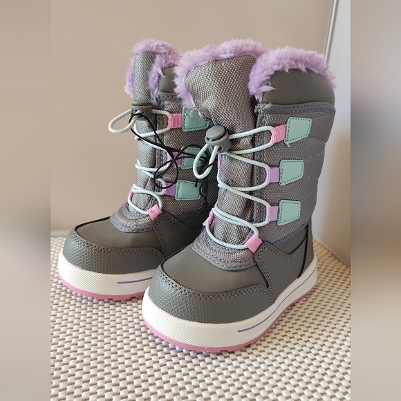 Wonder Nation Girls Size 7 Tall Bungee Closure Snow Boots Pink/Grey Waterproof